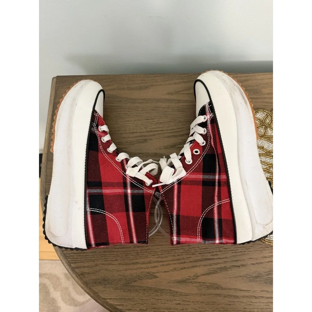 Platform High-Top Sneakers in Red Plaid - Unbranded